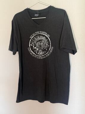 Wanderlust Cowgirl Coffee V Neck Graphic Tee Large Black Cabin Coffee Shirt